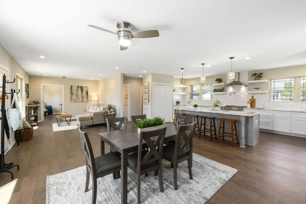 Open-space design shown in a great room.